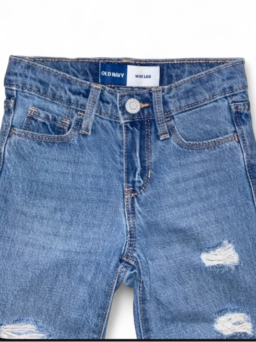 Old Navy Girls Distressed Wide-Leg Jeans - Blue